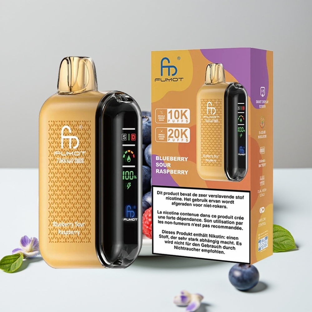 Fumot Tornado 20000 Puffs Dual Mesh 20ml Čučoriedka Kyslá Malina