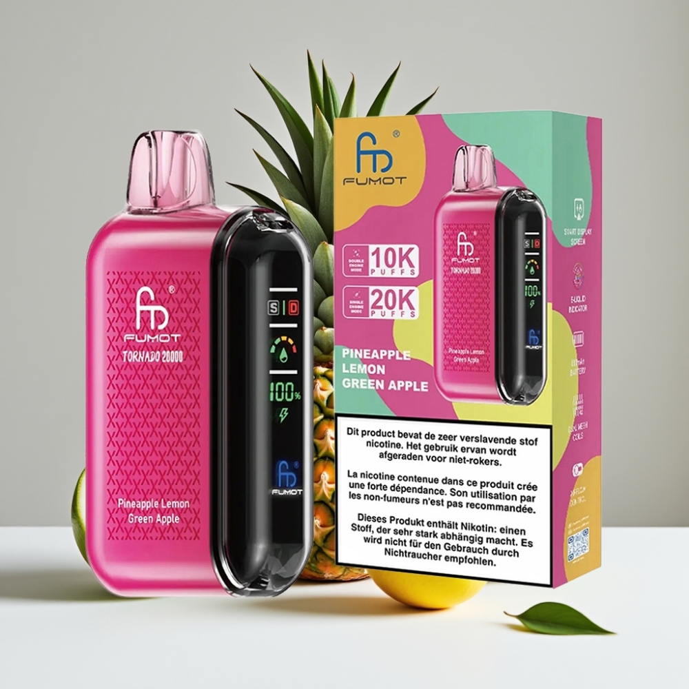 Fumot Tornado 20000 Puffs Duálne Mesh Cievka 20ml Ananás Citrón Zelené Jablko