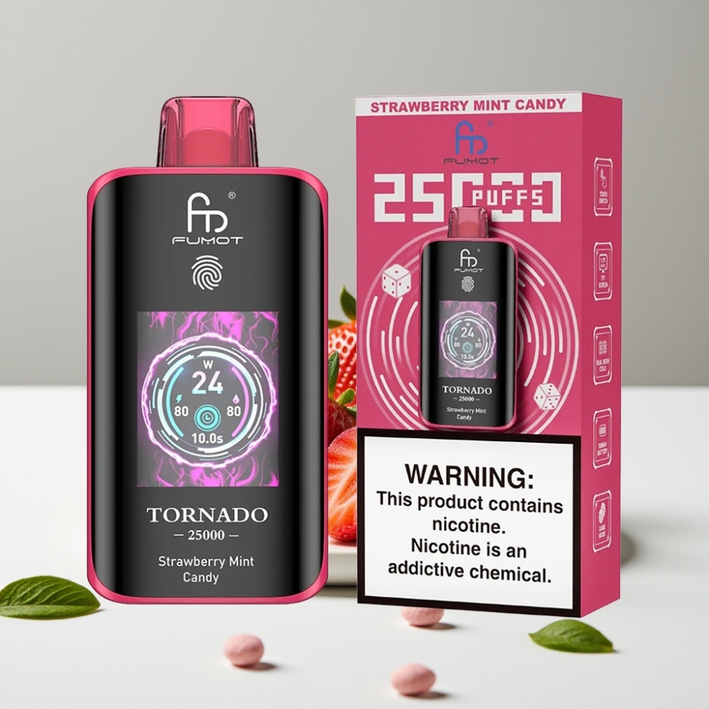 Fumot Tornado 25000 Puffs HD Screen 700mAh 20ml Jahoda Mäta Cukrík 0/2/3/5