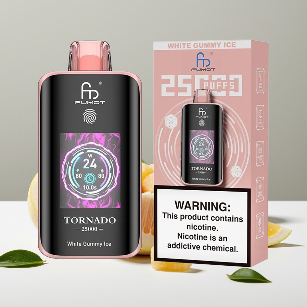 Fumot Tornado 25000 Puffs HD obrazovka 20ml náplň Biela žuvaľková zmrzlina