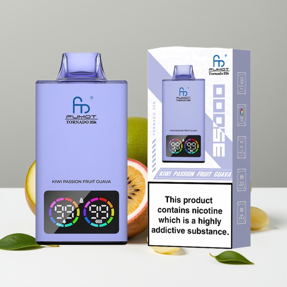 Fumot Tornado 35000 Disposable Vape Kivi Maracuja Guava Dual Mesh RGB USB-C
