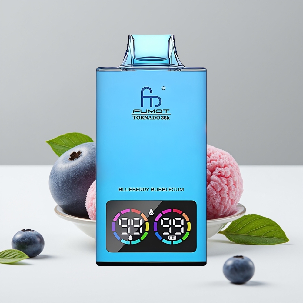Fumot Tornado 35000 Disposable Vape Čučoriedková žuvačka Dual Mesh RGB USB-C