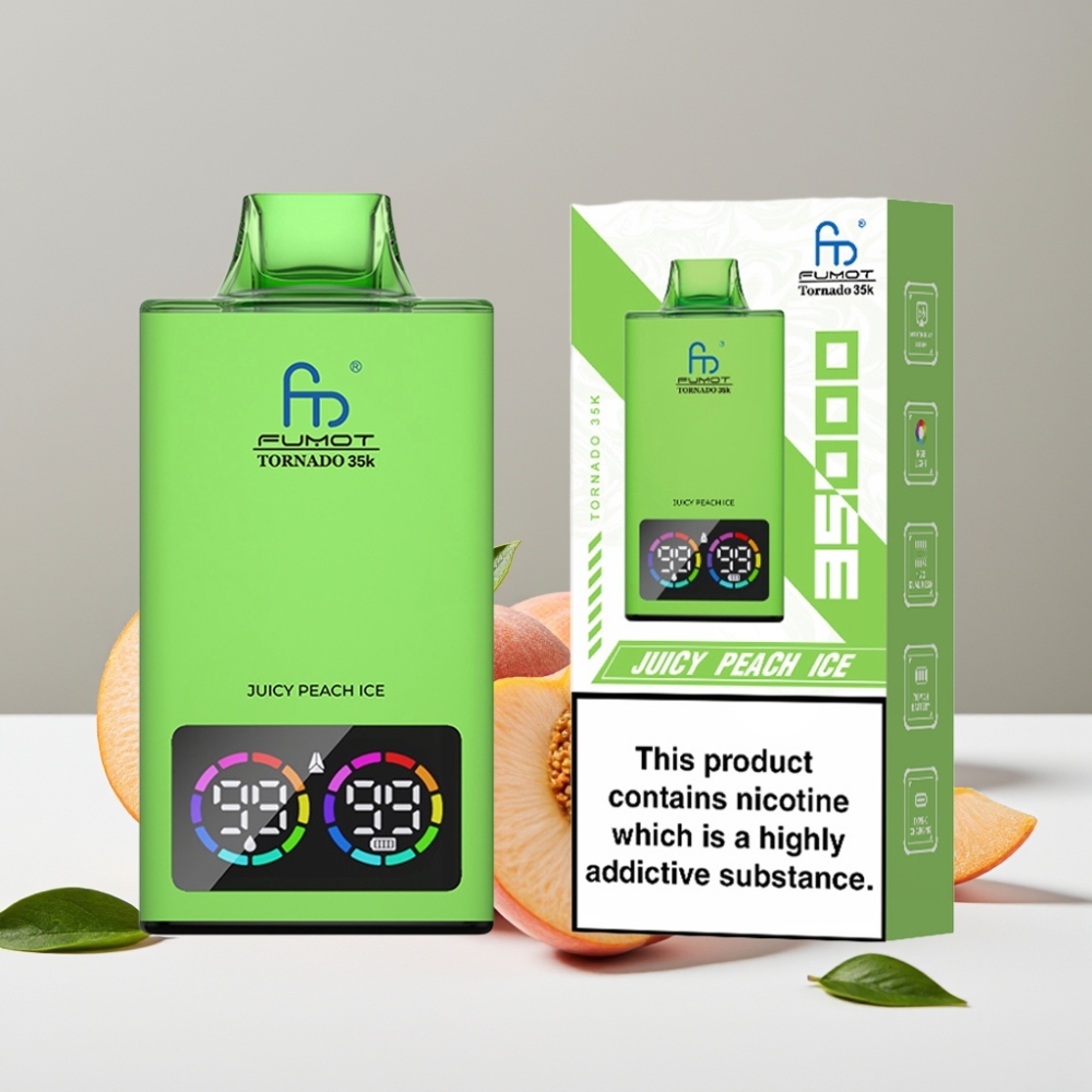 Fumot Tornado 35000 Disposable Vape Šťavnatá Broskyňa s ľadom Dual Mesh RGB USB-C