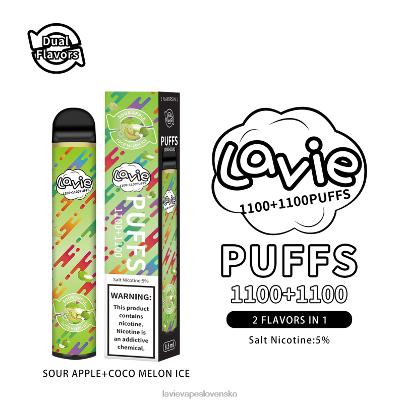 Lavie Vape Recenzia DP24P297 LAVIE BAR Switch 2200 ťahov ľad z kyslého jablka/kokosového melóna