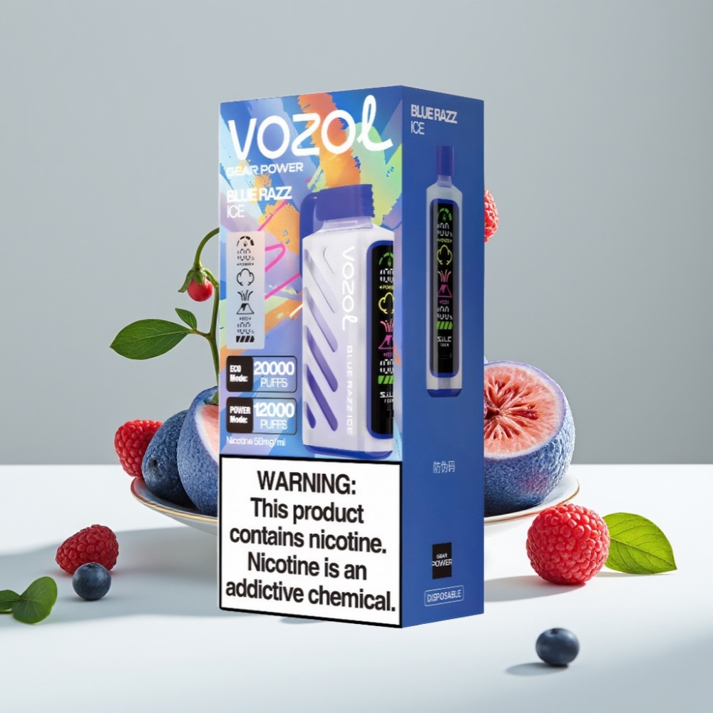VOZOL Gear Power 20000 Puffs 20mL 5 nikotín Modrá Malina Ľadová SiLC Tech Dual Mesh Coil