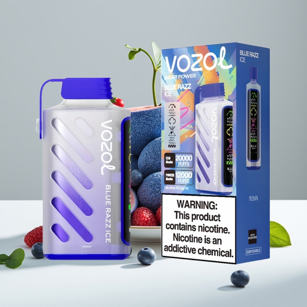 VOZOL Gear Power 20000 Puffs 20mL 5 nikotín Modrá Malina Ľadová SiLC Tech Dual Mesh Coil