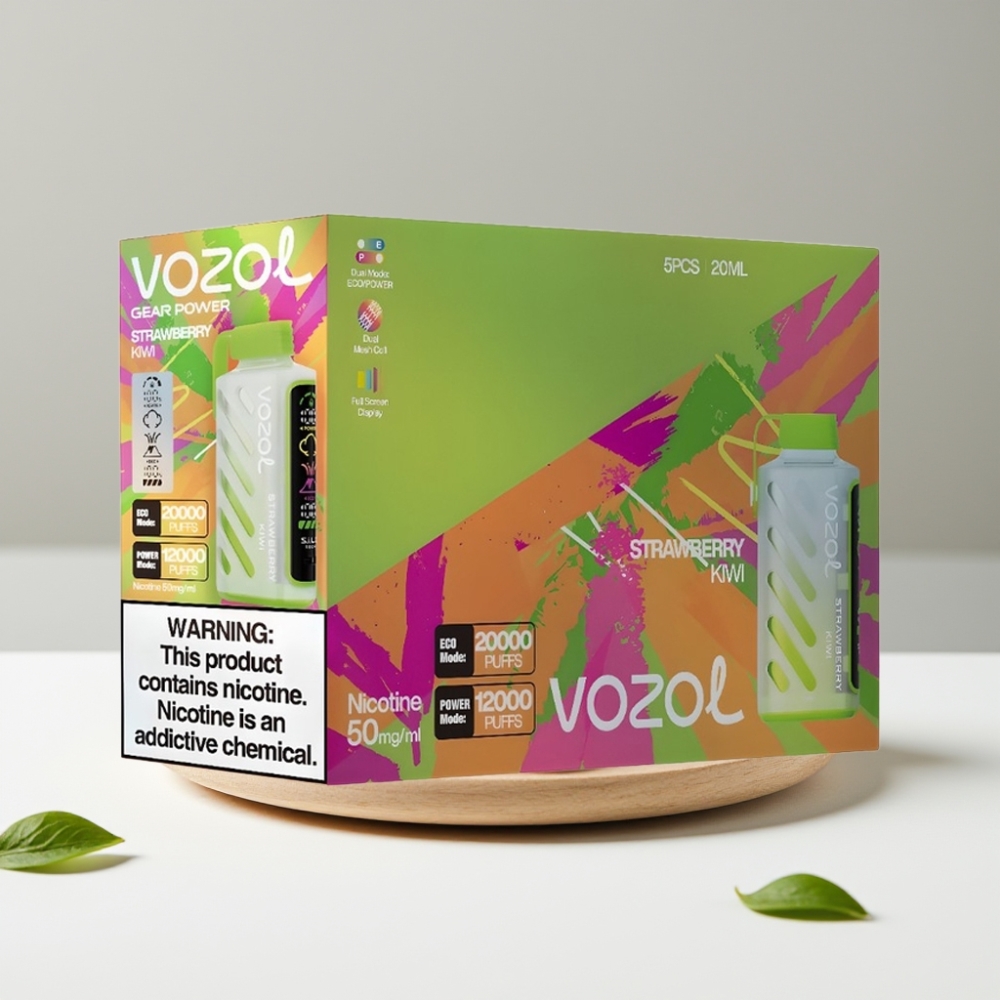 VOZOL Gear Power 20000 Puffs Jahoda Kiwi 20mL 5 nikotín Dual Mesh Coil