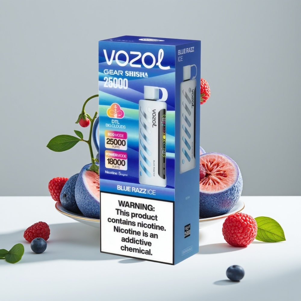 VOZOL Gear Shisha 25000 Puffs Modrá Malina Ice 1000mAh 5mg/ml Dual Mesh