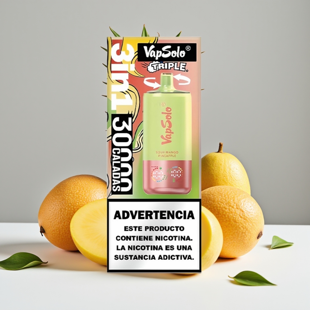 VapSolo Triple 30000 Puffs 40ml 20mg/50mg Typ-C Kyslá Mango Ananás