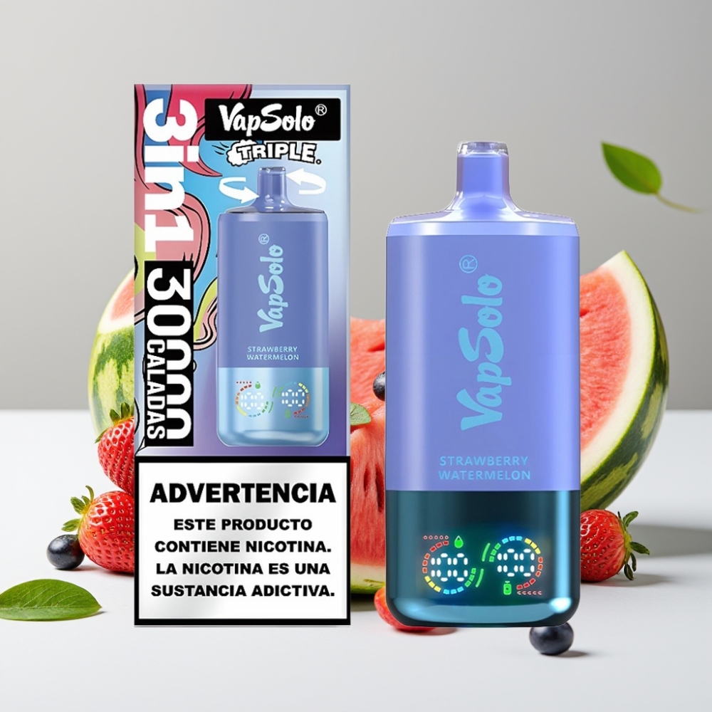 VapSolo Triple 30000 Puffs Jahoda Melón  Čučoriedka Ľad 40ml Type-C