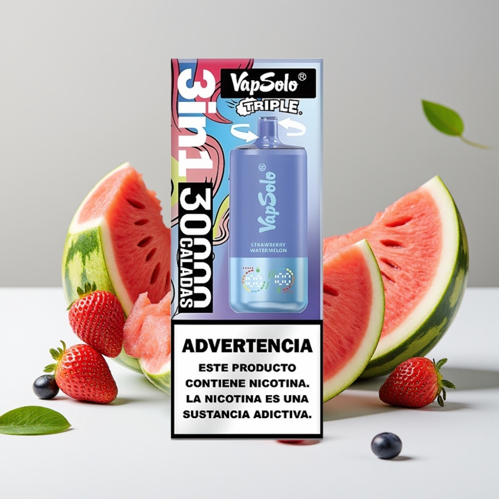 VapSolo Triple 30000 Puffs Jahoda Melón  Čučoriedka Ľad 40ml Type-C