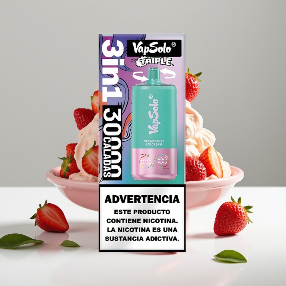 VapSolo Triple 30000 Puffs Jahodová Zmrzlina 40ml 20/50mg/ml 3 nádrže Type-C