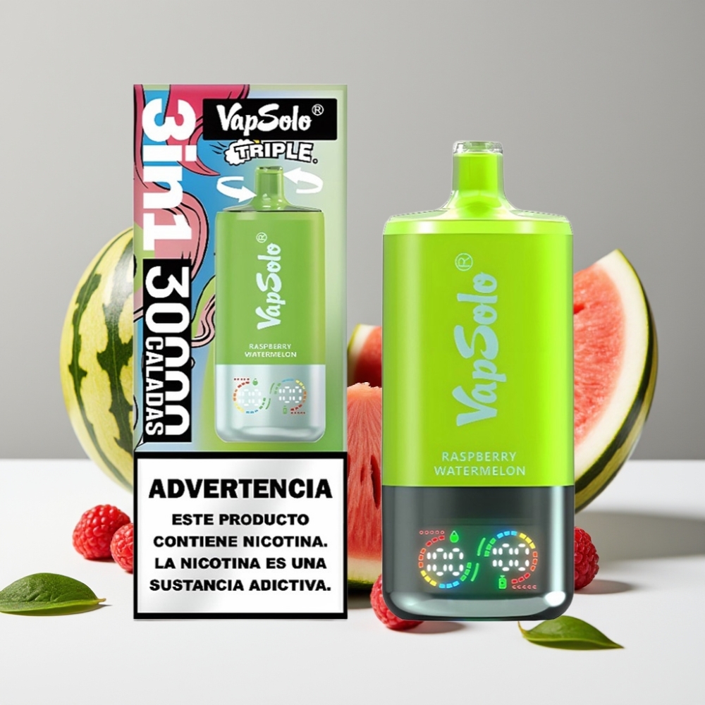 VapSolo Triple 30000 Puffs Malinový Watermelon 40ml 20mg/50mg Typ-C