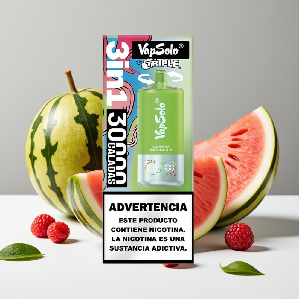 VapSolo Triple 30000 Puffs Malinový Watermelon 40ml 20mg/50mg Typ-C