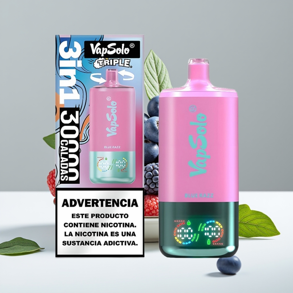 VapSolo Triple 30000 Puffs Modrá Malina 40ml 20/50mg/ml 3 nádrže Type-C