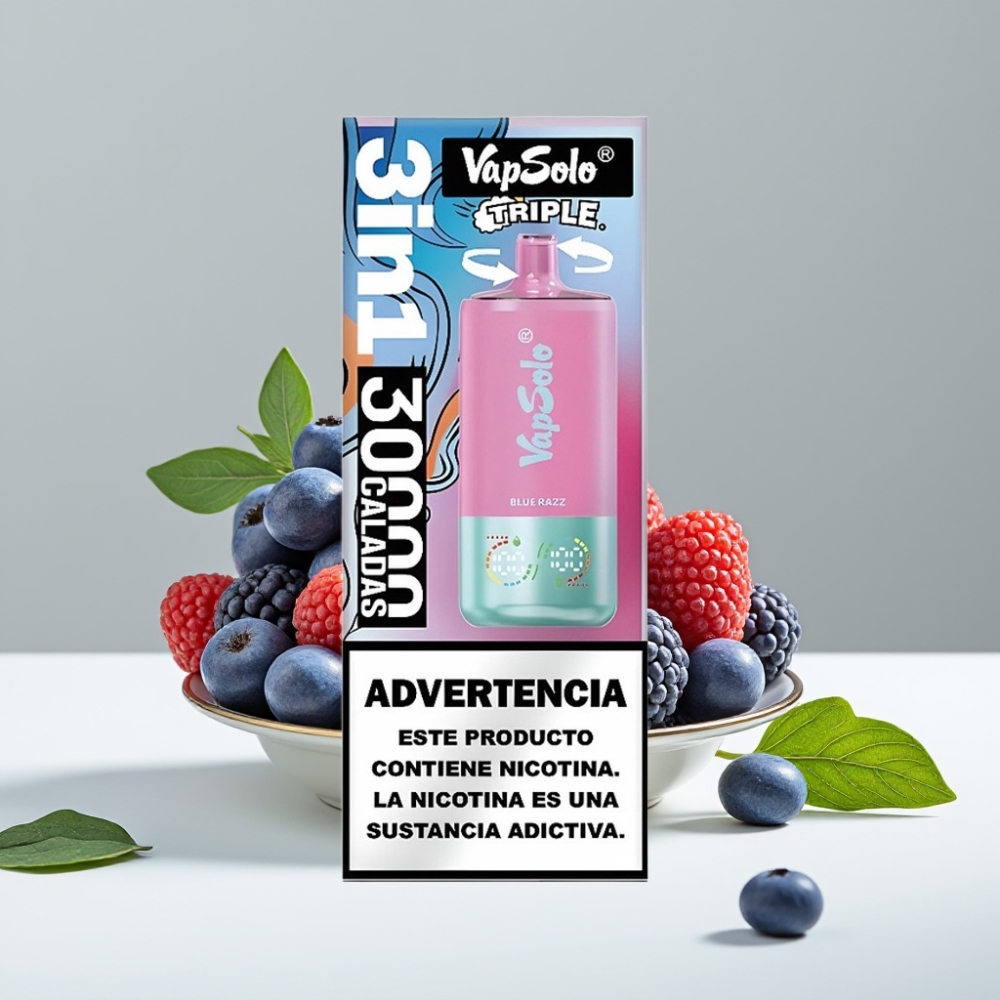 VapSolo Triple 30000 Puffs Modrá Malina 40ml 20/50mg/ml 3 nádrže Type-C